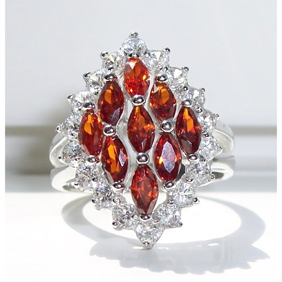 Jewelry - 925 STERLING SILVER Simulated Garnet Cubic Zirconia Marquise Ring
